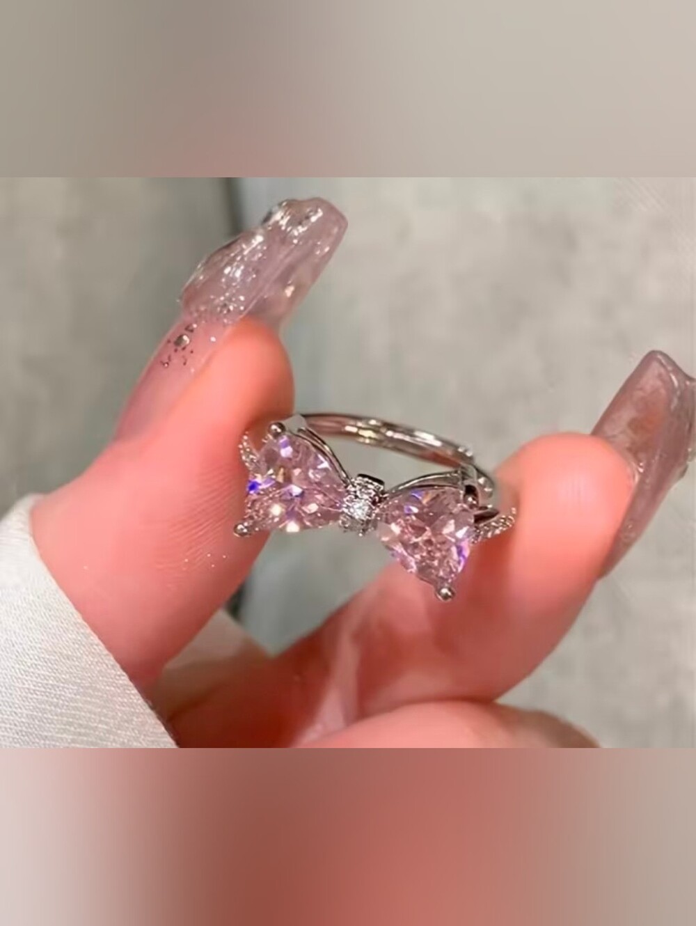 $8 Each Or Bundle 5/$20 Sparkling Pink Bow Adjustable Ring in Silver Tone